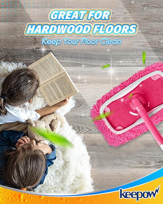 Reusable Microfiber Mop Pads Compatible with Swiffer Pink Sweeper- 2 Pack Pink Dry Sweeping Cloths & Wet Mopping Cloths - Washable Wet Pads Refill for Mopping Floors (Mop is not Included)
