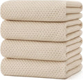 Kitinjoy 100% Cotton Waffle Weave Kitchen Towels (20 X 28 Inches, Beige), 4-Pack Super Soft and Absorbent Dish Towel for Drying Dishes