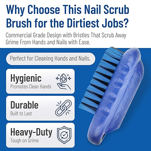 SPARTA Nail Scrub Brush Commercial-Grade, Heavy-Duty Hand and Fingernail Brush with Stiff Bristles for Gardeners, Mechanics, And Foodservice Personnel, Plastic, 5 Inches, Blue