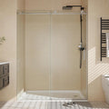44-48" W x 76" H Frameless Sliding Shower Door，5/16" Thick Tempered Clear Glass with Explosion-Proof Film,Easy-to-Clean Coating,Handle and Seal Strip, Brushed Nickel