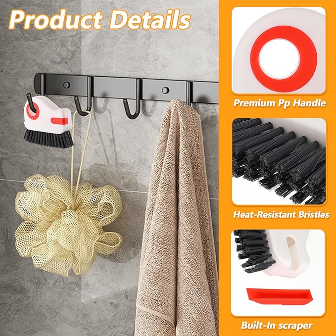 Hecila 2 in 1 Grooves Cleaning Brush Window Track Cleaning Tool Hard Bristle Crevice CleaningsBrushesth Hard Bristles and Scraper Multifunction Plastic Crevice Brush for Sliding Door Track Window Sill