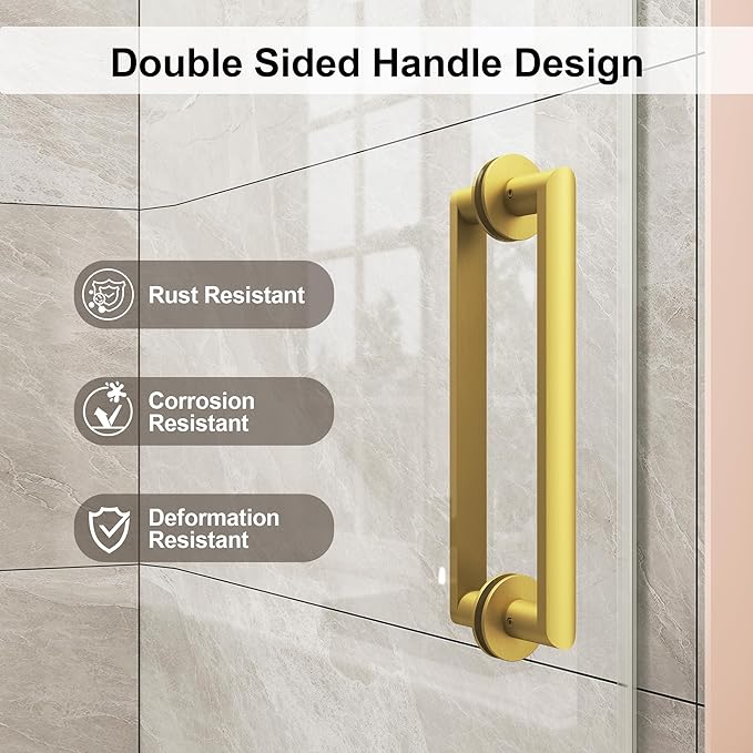 Frameless Shower Door,Single Sliding Glass Shower Door with Nano Coating & Safety Film, Adjustable 49"-54" W x 72" H, Brushed Gold,1/4" (6mm) SGCC Tempered Glass