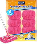KEEPOW Pink Reusable Dry Sweeping Cloths Microfiber Wet Mop Pads Compatible with Swiffer Sweeper Mop Replacement Sweeping Mopping pad Refills for Hardwood Surface Floor Cleaning (6PCS)