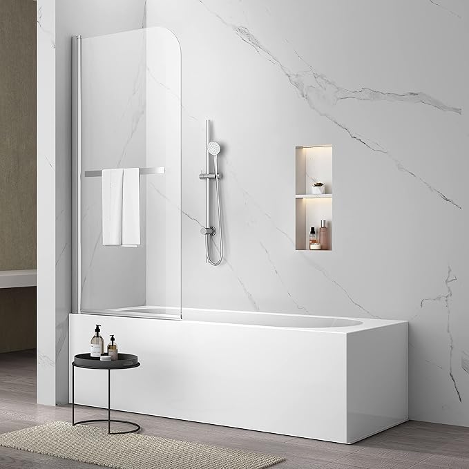 Sunrosa Pivot Tub Door 34"×58", Folding Bathtub Shower Door with Tempered Glass, Shower Door for Bathtub in Chrome