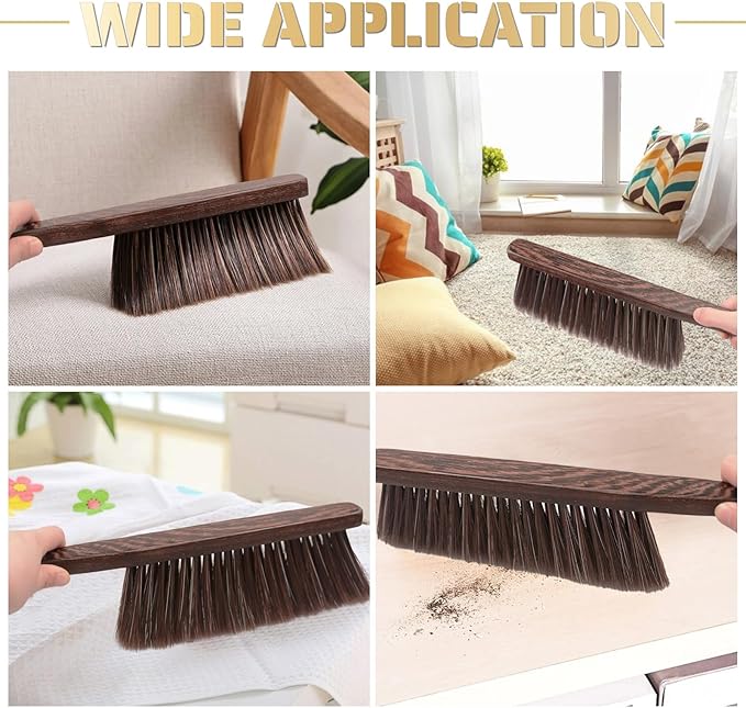 Woooden Hand Broom Dust Brush Bench Brush with Wood Handle Whisk Broom Soft Bristle Brush for Clothes Bed Fireplace Sofa Counter Car Household Cleaning