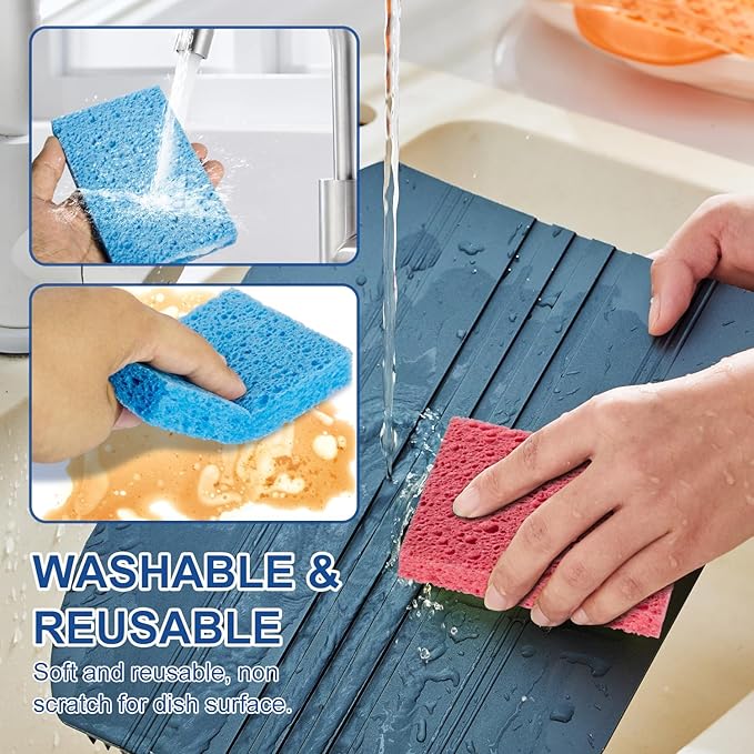 Sponges Kitchen，Cellulose Sponges, Compressed Kitchen for Household Use，for Dishes, Kitchenware, Cleaning for The Shower，Reusable，Save Space (4, Yellow)