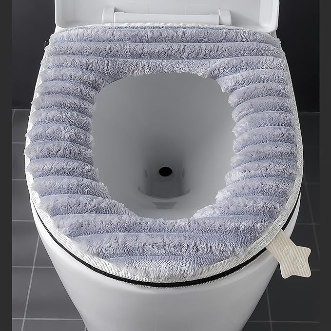 Toilet Seat Warmer Cover,Bathroom Soft Thicker Warmer with Zipper Snaps Fixed Stretchable Washable Fiber Cloth Toilet Seat Covers Pads Easy Installation& Cleaning (Red)