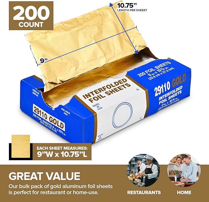 200 Count Pre-Cut Pop Up Wraps, 9” Gold Disposable Wrappers for Food or Hair Highlights – Stock Your Home