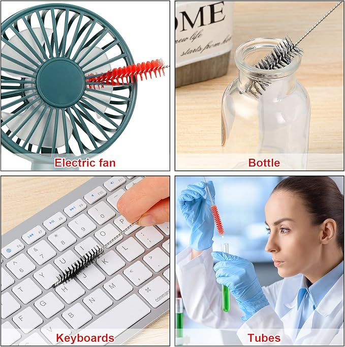 Reusable Straw Cleaning Brushes Bottle Test Tube Long Straw Cleaning Brush Nylon Washing Tool Reusable Bottle Brush in Different Size (Red-Black,16 Pieces)