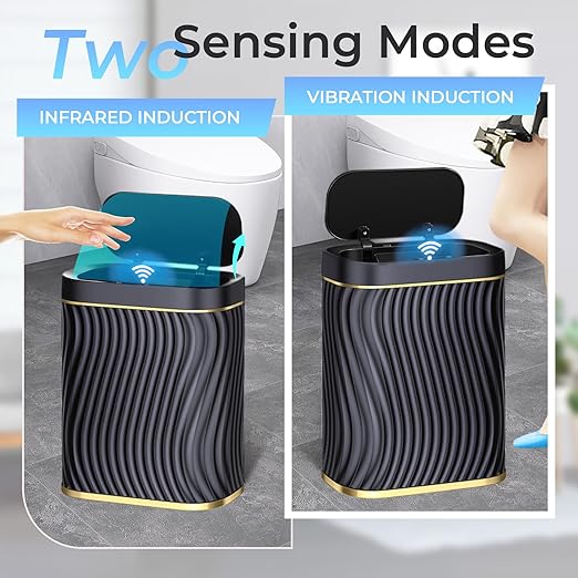 steo spce Automatic Motion Sensor Bathroom Small Trash Can with Lid, 2.6 Gallon Black Touchless Slim Garbage Can, Smart Waterproof Trash Bin for Bedroom, Restroom, Living Room, Office
