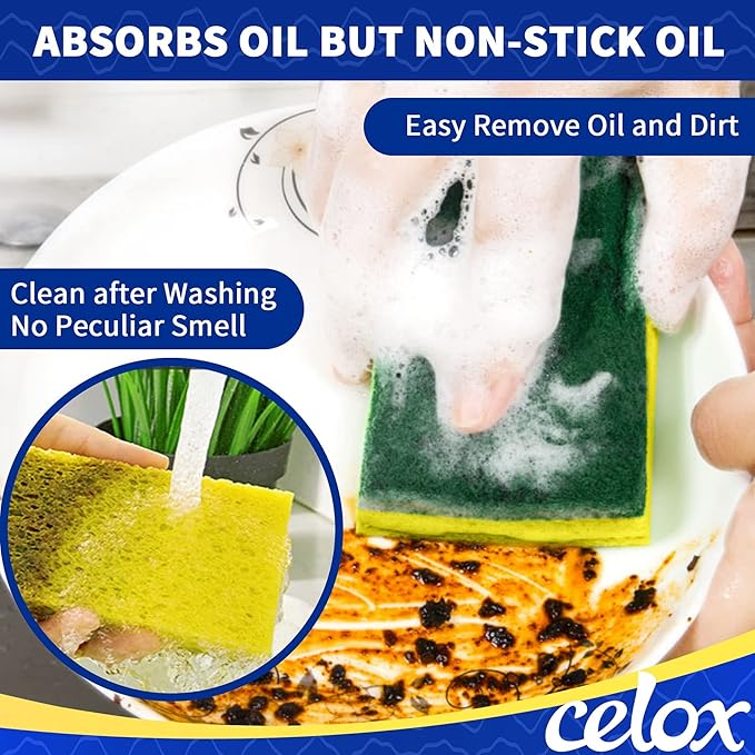 CELOX Heavy Duty Scrub Sponges, Yellow/Green, 36 Pack, Yellow