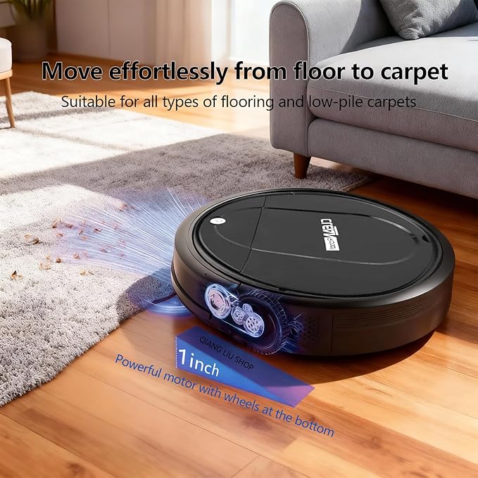 Robot Vacuum Cleaner, 3000Pa Powerful Suction, 2.56-inch Ultra-Slim Body, 120-Minute Long Battery Life, Quiet Operation, Smart Navigation, Suitable for Hard Floors/Low-Pile Carpets/Pet Hair-Black.