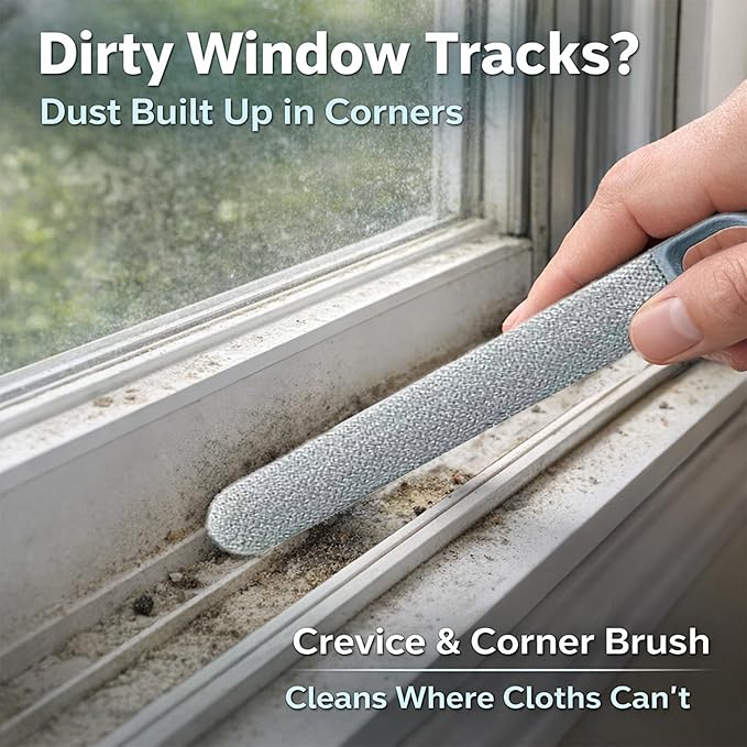 6-in-1 Window Track & Screen Cleaning Kit – Detachable Brushes, Squeegee, Microfiber Cloth & Spray Bottle for Home Window Cleaning