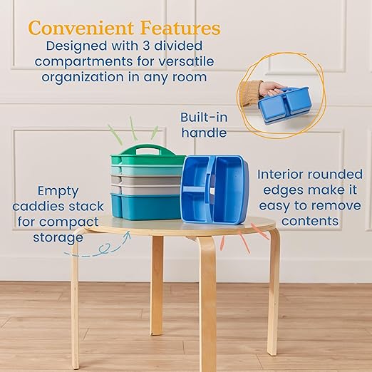 ECR4Kids 3-Compartment Storage Caddy, Storage Organizer, Contemporary, 6-Pack
