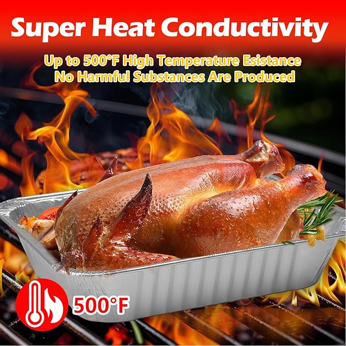Aluminum Pans Foil Pans, 30 Pack 9x13 Disposable Trays Half Size Heavy Duty Steam Table Tin Foil Trays Food Containers For Cooking, Heating, Meal Prep, Baking, Roasting