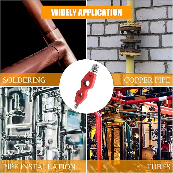 BokWin 4-in-1 Copper Tubing Brush Copper Pipe Cleaner Tool，Steel Bristles, 1/2 inch and 3/4 inch Deburring Brush Cleans Inside for Plumbing Installation, Soldering, Coppers Pipes, Brazing, and More