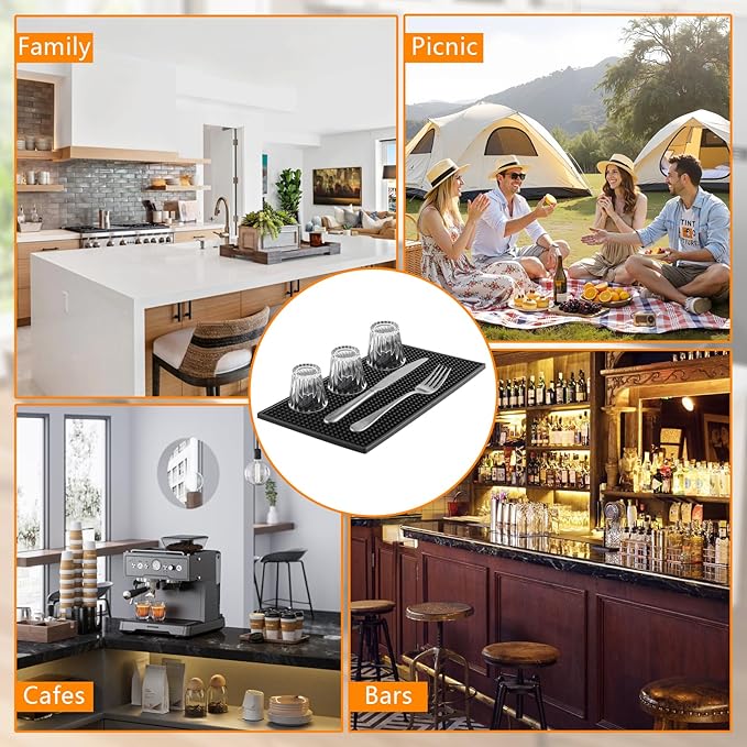 2 Pack Bar Mat, 6" x 12" Bar Mats for Countertop, Non Slip Spill Proof Service Mat, Rubber Dish Drying Mat for Coffee Bar, Bartending, Home Kitchen & Restaurant