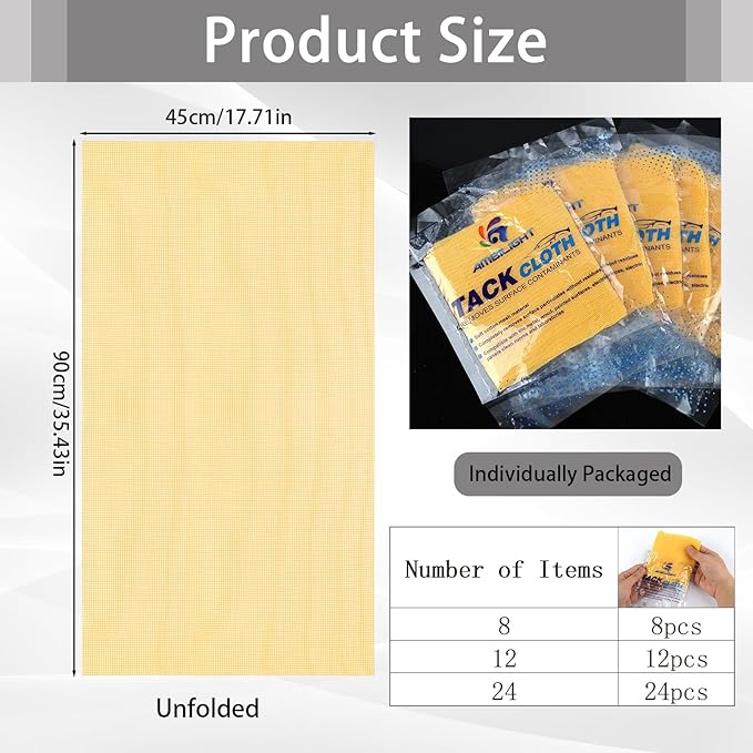 12 Pack Tack Cloths, Tack Rags for Woodworking, 17.7 x 35.4 in Tac Cloth Dust Stain Rags for Automotive Painting, Sanding, Cleaning, Dusting, Staining
