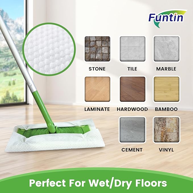 Funtin Thickened Mop Pads for Swiffer Sweeper, Unscented Disposable Mopping Cloths, Dry & Wet Use for Dirt, Dust, Hair, Home, Bathroom, Kitchen (120ct)