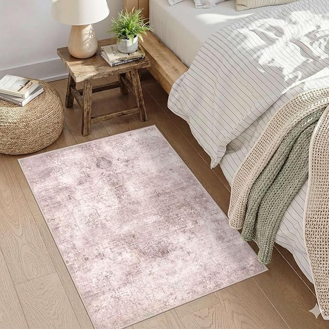 Small 2x3 Entryway Pink Rug, Vintage Area Rugs For Entry Door Entrance Kitchen, Bedroom, Laundry, Washable Indoor Hallway Distressed Throw Rug Doormat,Low Pile Carpets For Bathroom Dorm Office
