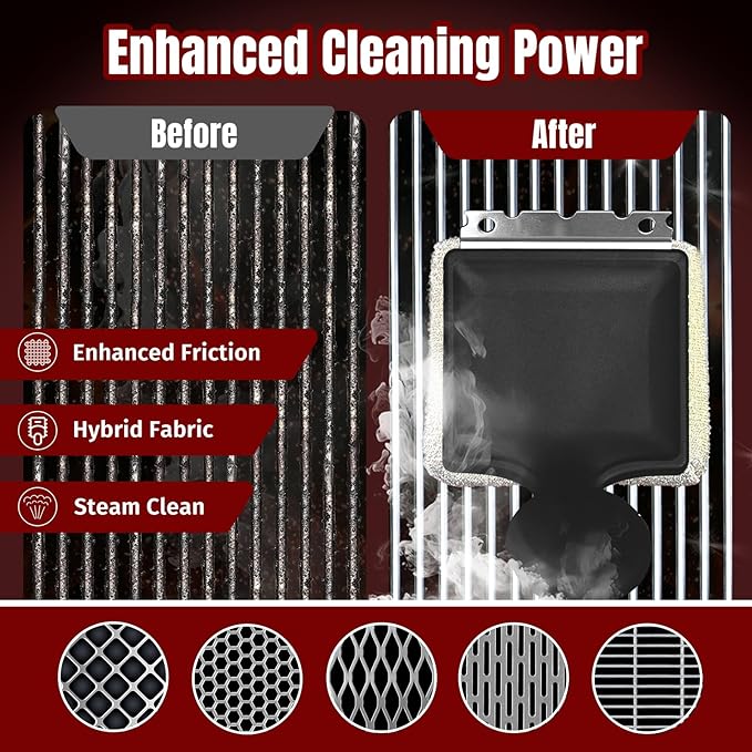 Grill Brush Bristle Free with Aramid Fiber - 600°F Heat Resistant Steam Cleaning Brush, Dual Handle BBQ Grill Cleaning Brush with Scraper, Replaceable Head for Outdoor Grill Weber Traeger Grates
