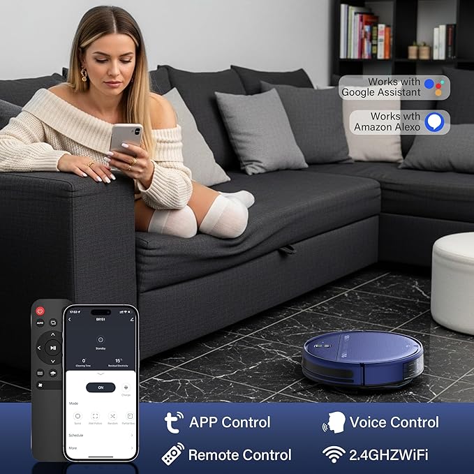 Robot Vacuum and Mop Combo, 2 in 1 Robotic Vacuum Cleaner for Pet Hair, Low Profile Automatic Vacuum Cleaner for Hard Floor and Carpet with App/Voice/Remote Control, Anti-Fall/Anti-Bump, Auto Recharge