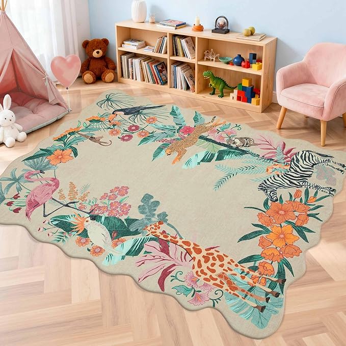 3x5 Rug for Entryway Bedroom, Beige Animal 3x5 Washable Area Rug, Leopard/Cheetah/Zebra/Tiger Print Throw Rug, Non Slip & Low Pile Small Carpet for Indoor Kitchen,Bedside,Dining Room,Kids Room