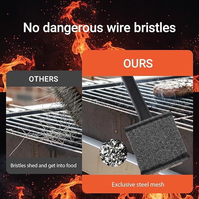 BBQ Grill Brush for Outdoor Grill Accessories with Stainless Steel Scraper Grill Brush Bristle Free Flat Top Grill Cleaner BBQ Cleaning Brush for All Grill Types