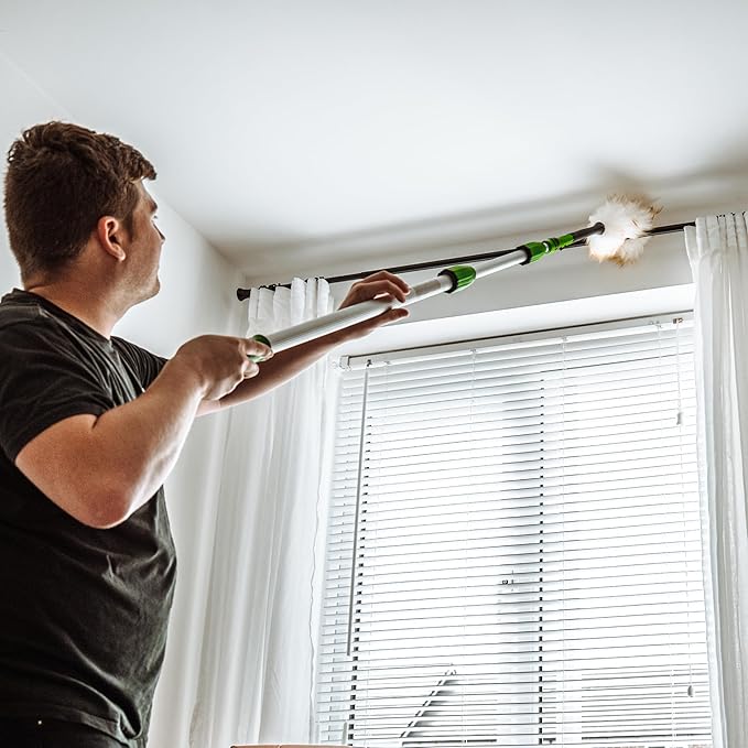 Unger Commercial StarDuster Lambswool Duster with Telescopic Handle - Extends 30 to 60" for High-Reach Dusting - Flexible, Chemical-Free Cleaning Tool for Ceilings, Vents & Fixtures - LWDUR