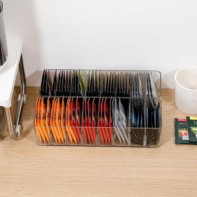 Clear Cable Cord Organizer Box, Adjustable Desk Drawer Storage Case for Home Office Supplies, Battery and Cell Phone Charger, Plastic Art Crafts Container