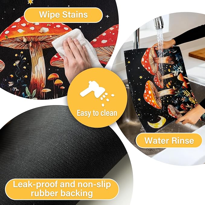Mushroom Dish Drying Mat 24" x 16" for Kitchen Counter Coffee Mat Bar Accessories,Fit Uder Pot, Dish Rack,Hide Stain,Absorbent Easy Clean
