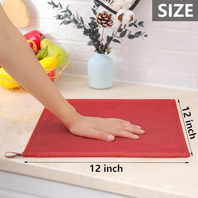 Homaxy 100% Cotton Waffle Weave Kitchen Dish Cloths, 7-Pack Ultra Soft Absorbent Dish Towels, Quick Drying Dish Rags, 12 x 12 Inches, Brick Red