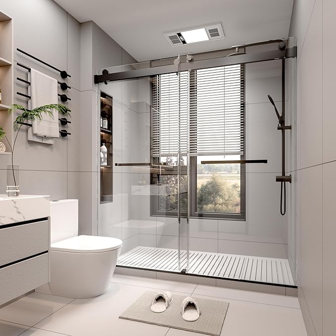 68-72" W x 76" H Frameless Double Sliding Shower Door w/Soft-Close, Bathroom Glass Doors with 3/8" (10mm) SGCC Tempered Glass & Stainless Steel Handle, Reversible Installation, Matte Black