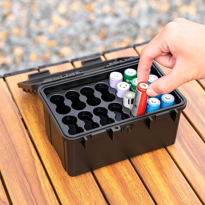 KIWIFOTOS 24 Slots 21700/20700 Battery Storage Case IP67 Waterproof Hard Case Batteries Caddy Organizer Holder for Household & Outdoor Camping (Battery Not Included)