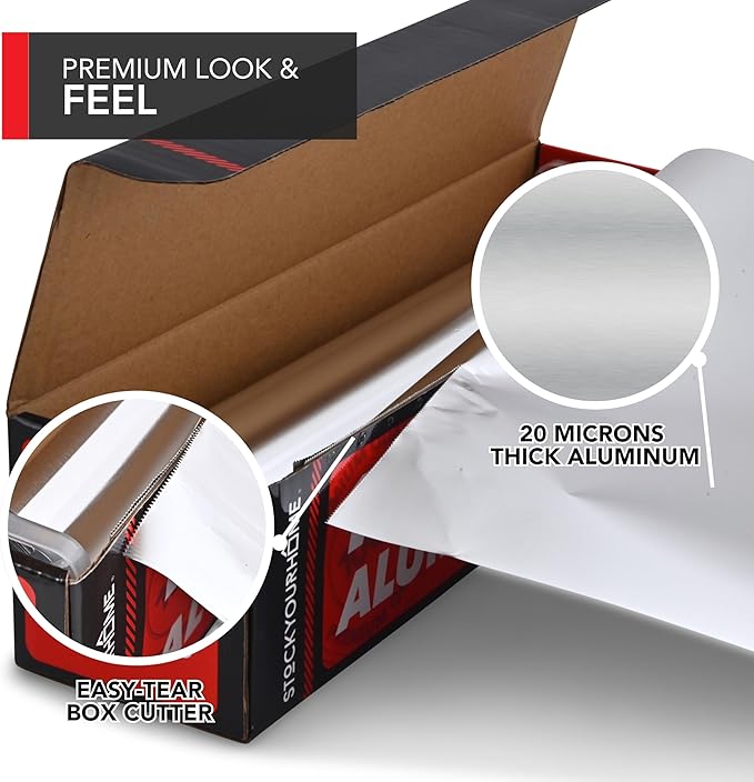 Stock Your Home Heavy Duty Aluminum Foil Roll, 1000 FT x 12 Inches Wide Non Stick Aluminum Foil Heavy Duty Rolls, Heavy Duty Foil with Easy Tear Dispenser, Premium Tinfoil Roll to Wrap & Store Food