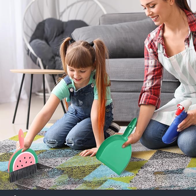Ouligay Portable Small Broom and Dustpan Set with Durable Brush,Cute Mini Dustpan and Brush Sets, Lightweight Dust Pan and Broom Set for Desktop Small Space Cleaning(Watermelon)