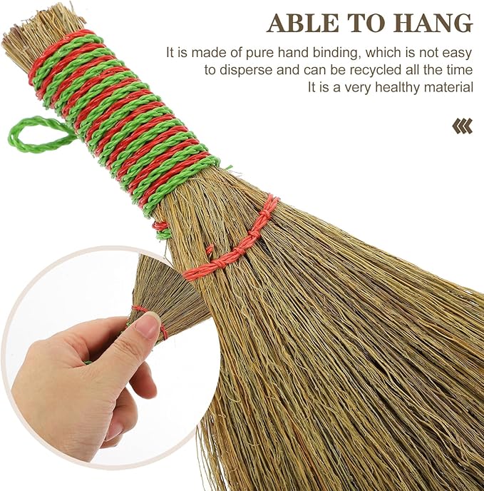 Small Hand Broom 5.5 Inch Straw Bristle Desktop Duster Lightweight Natural Mini Whisk Broom for Table and Furniture Cleaning Portable Household Sweeper