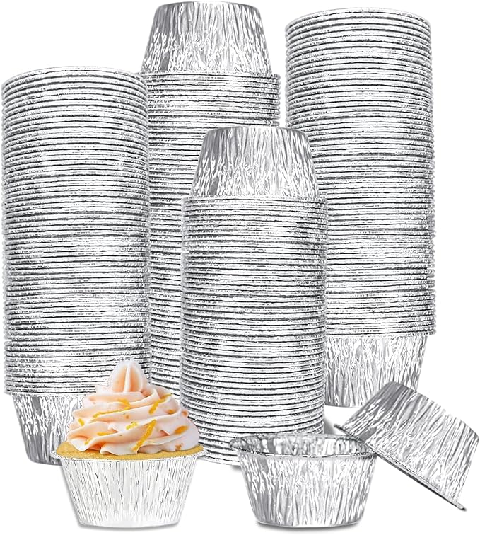 Aluminum Foil Baking Cups, 150 Pack Disposable 3 Oz Ramekins Aluminum Cupcake Muffin Liners Silver Foil Baking Cups for Egg Tart, Baking, Cupcake, Pudding, Appetize