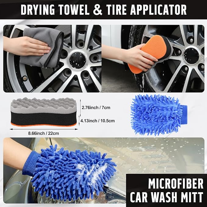 12 Pcs Car Wheel & Tire Brushes Kit, Tire Brush, Soft-bristled Rim Brush, Microfiber Flat Wheel Cleaning Tool, Drying Towel, Wash Mitt, Detailing Cleaning Wash Brushes, Applicator Pad Set