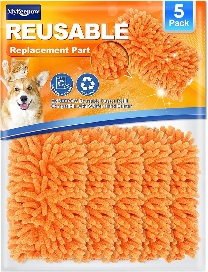 5 Pack Reusable Duster Refill for Swiffer Hand Duster, 360 Degree Duster Refills for Cleaning, Ceiling Fan, Orange (Handle is Not Included)