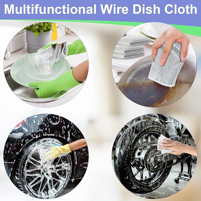 Non Scratch Wire Dishcloth, Multipurpose Wire Dishwashing Rag for Wet and Dry, Steel Cloth for Washing Dishes, Rust Removal Cleaning Cloth Kitchen, No Odor, Double Layer, 20 Pack