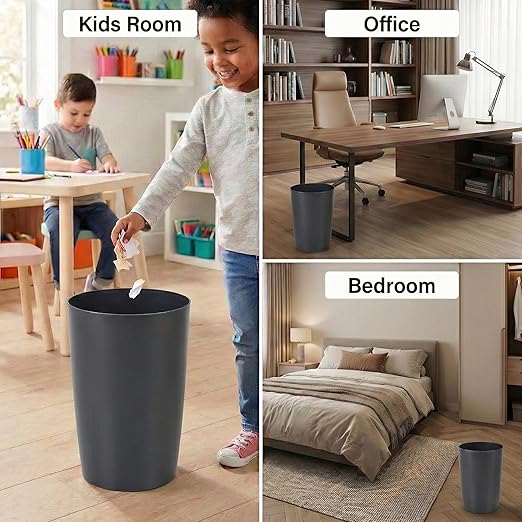 Mini Waste Basket - Durable Small Plastic Garbage Trash Can Bin - Lidless Open-Top, Slim Profile for Compact Spaces - Suitable for Home, Bathroom, Office, Bedroom, Kitchen and More, Grey