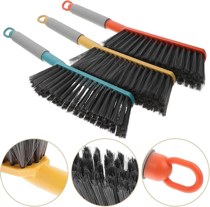 3pcs Soft Bristle Hand Brooms with Long Handles, Household Cleaning Brushes for Carpet, Sofa, and Dust Removal, Multi-Tone Set for Indoor Sweeping and Furniture Care