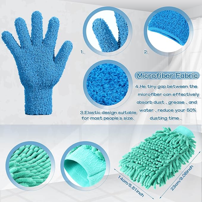 6 Pcs Microfiber Dusting Mitt Gloves for Plants Washable Dusting Gloves for House Cleaning Furniture Car Washing