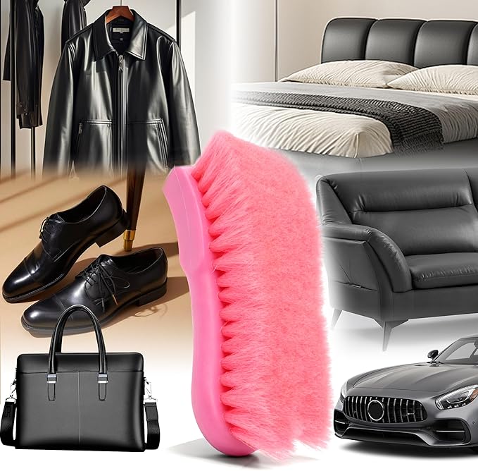 Car Cleaning and Scrub Brush with Soft Nylon Bristles, Scratch-Free Car Interior Leather Brush, Exterior Carpet & Home, Cleaning Gentle & Durable