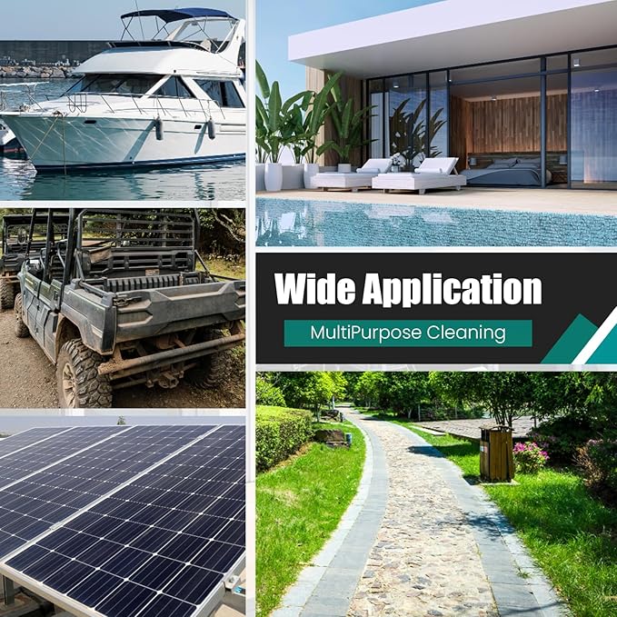 76.7" Sturdy Handle Water Push Floor Broom Green Bristles Cleaning Path 12.2" for Soft Cleaning Car Wash Boat and Solar Panel Black for Hard Floor Clean Telescopic pole from 35.4" to 76.7" tap Connect