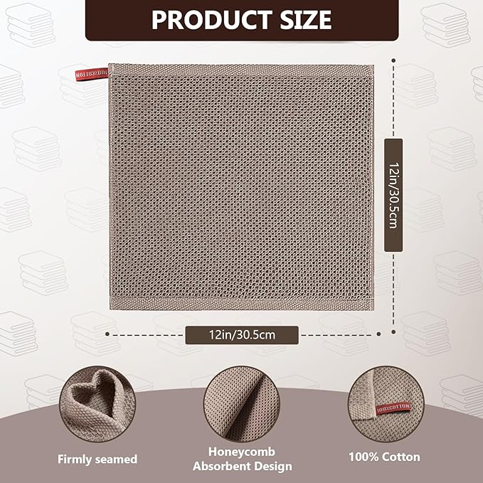 FGSAEOR Barista Cleaning Towels 6-Pack, 100% Cotton Waffle Weave 12x12 Inch Extra Thick Coffee Cloths, Ultra Soft Absorbent for Espresso Machine, Steam Wand, Milk Frother & Countertops