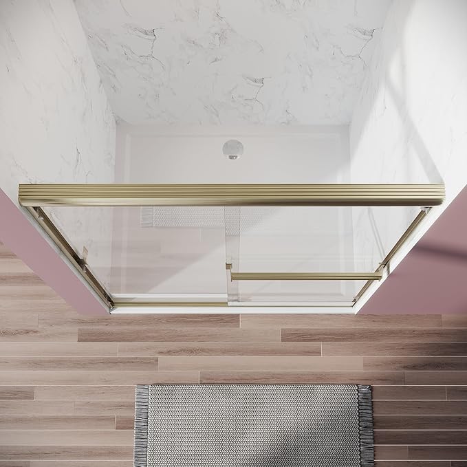 Shower Door 44-48 in. W x 72 in. H, UCALAFEE Semi-Frameless Double Sliding Shower Door with 1/4" (6mm) SGCC Clear Tempered Glass, Silent Soft-Close & Anti-Leak Walk-in Shower Door, Brushed Gold
