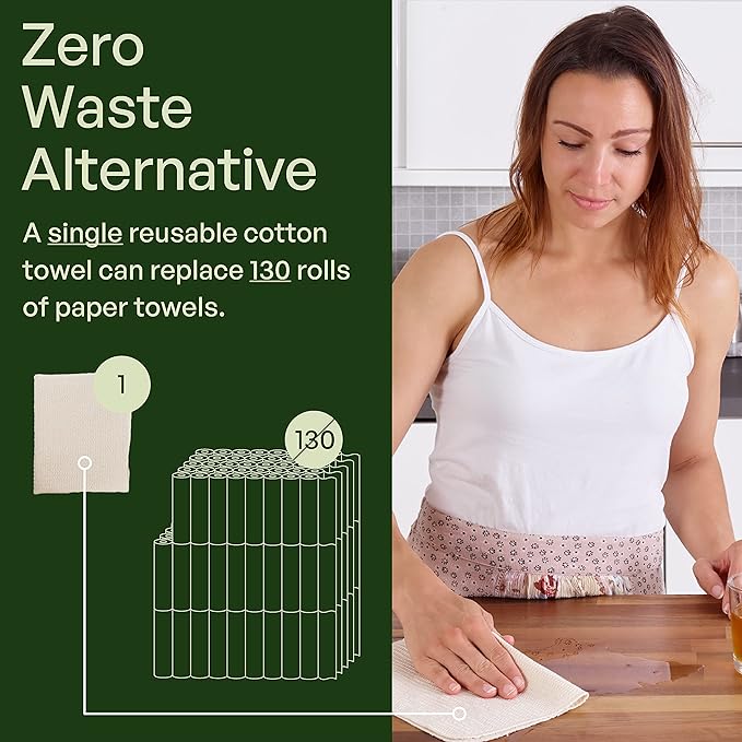 20 Pack Reusable Kitchen Paper Towels Washable - Super Absorbent Natural unPaper Towels - Natural Cotton - Reusable, Paperless Kitchen Dish Cloths - 100% Organic
