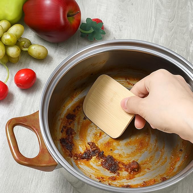 3pcs Bamboo Pot Scraper Tool Food Scraper for Cast Iron Skillet Cookware Cleaning Heat Resistant Kitchen Scrapers for Clean Pans Dishes Bowls and Plates Removes Food Effectively Without Scratching